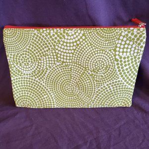 green and white makeup bag
